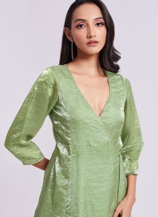 Intrinsic Green Organza Party Wear Kurti In Plain
