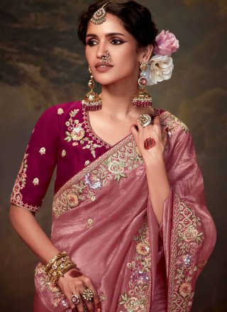 Intrinsic Pink and Rani Organza Classic Saree
