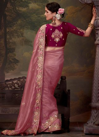 Intrinsic Pink and Rani Organza Classic Saree