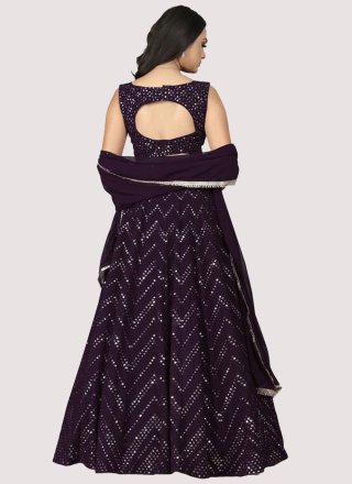 Intrinsic Wine Faux Georgette Lehenga Choli with Embroidered, Sequins and Thread Work