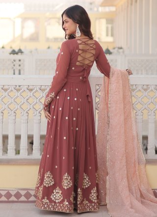 Invigorating Brown Faux Georgette Designer Gown with Embroidered, Sequins, Thread and Zari Work