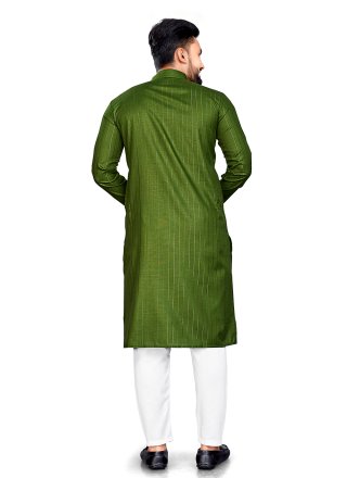 Invigorating Green Cotton Kurta Pyjama