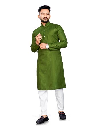 Invigorating Green Cotton Kurta Pyjama