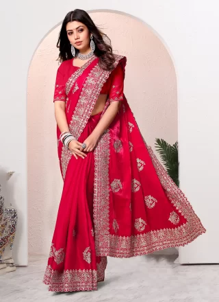 Irresistible Red Crepe Silk Trendy Saree with Cord, Diamond and Embroidered Work