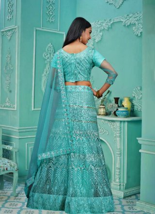 Irresistible Sea Green Net A - Line Lehenga Choli