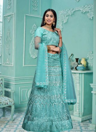 Irresistible Sea Green Net A - Line Lehenga Choli