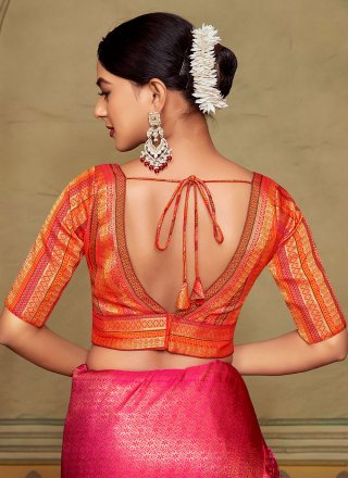 Jacquard and Weaving Work Banarasi Silk Designer Blouse In Orange