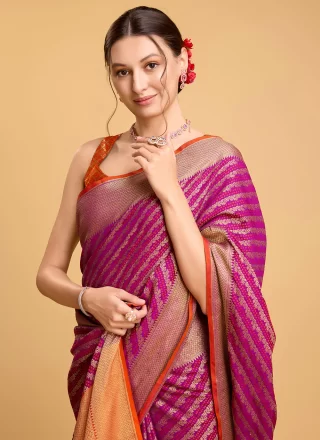Jacquard and Weaving Work Patola Silk Classic Sari In Purple for Ceremonial