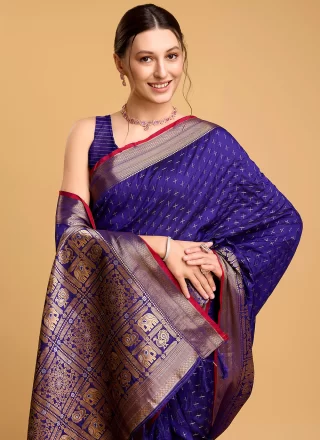 Jacquard and Weaving Work Silk Trendy Saree In Purple for Ceremonial