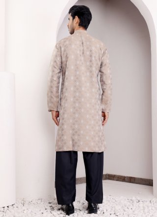 Jacquard and Woven Work Viscose Kurta Mens Wear In Brown for Festival