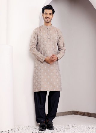 Jacquard and Woven Work Viscose Kurta Mens Wear In Brown for Festival