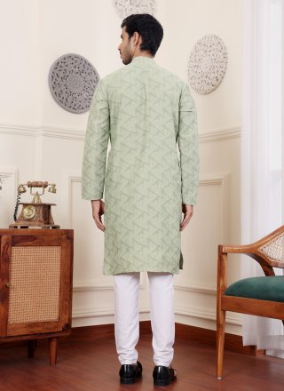 Jacquard and Woven Work Viscose Kurta Pyjama In Green for Casual