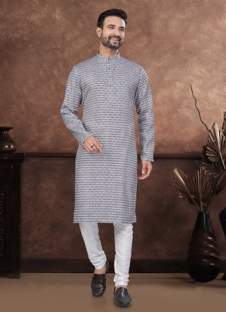 Jacquard Kurta Pyjama In Black and White