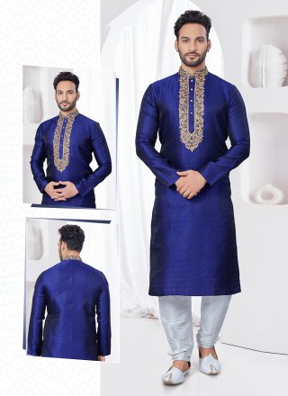Jacquard Kurta Pyjama In Blue