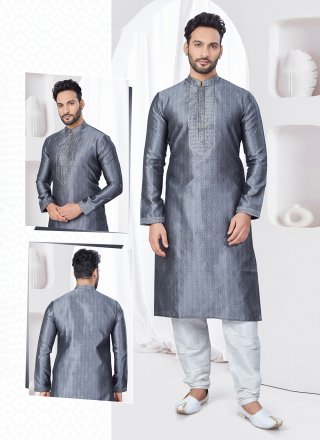 Jacquard Kurta Pyjama In Grey
