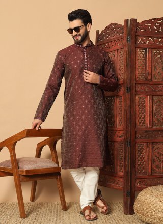 Jacquard Kurta Pyjama In Maroon