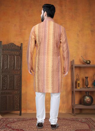 Jacquard Kurta Pyjama In Orange and Yellow