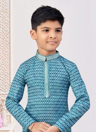 Jacquard Kurta Pyjama with Digital Print and Embroidered Work