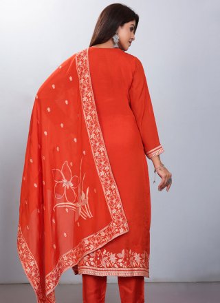 Jacquard Salwar Suit In Orange