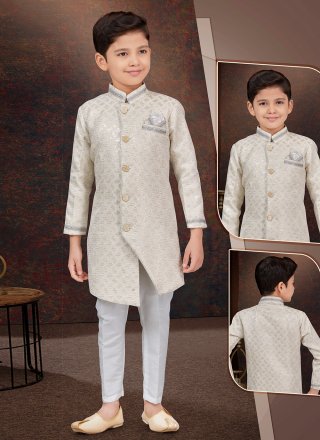 Jacquard Sherwani Kids Wear In Cream