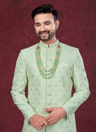 Jacquard Sherwani Mens Wear with Hand Work
