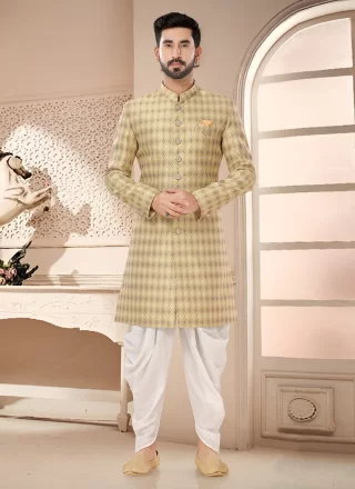 Jacquard Sherwani Mens Wear with Woven Work