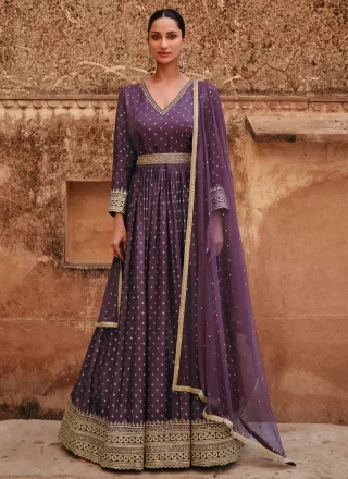 Jacquard Silk Designer Gown with Embroidered and Resham Work