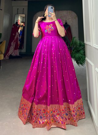 Jacquard Silk Gown In Purple