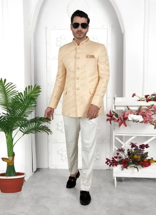 Jacquard Silk Jacket Style with Buttons and Embroidered Work