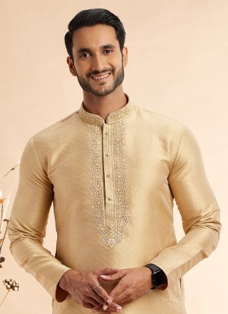 Jacquard Silk Kurta Pyjama In Gold