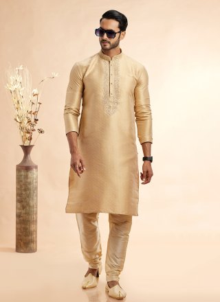 Jacquard Silk Kurta Pyjama In Gold
