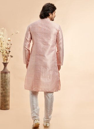 Jacquard Silk Kurta Pyjama In Peach