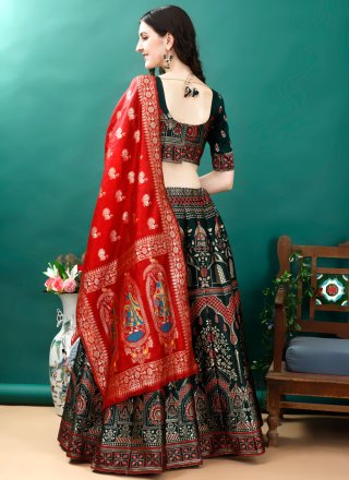 Jacquard Silk Lehenga Choli In Green