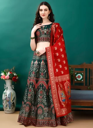 Jacquard Silk Lehenga Choli In Green