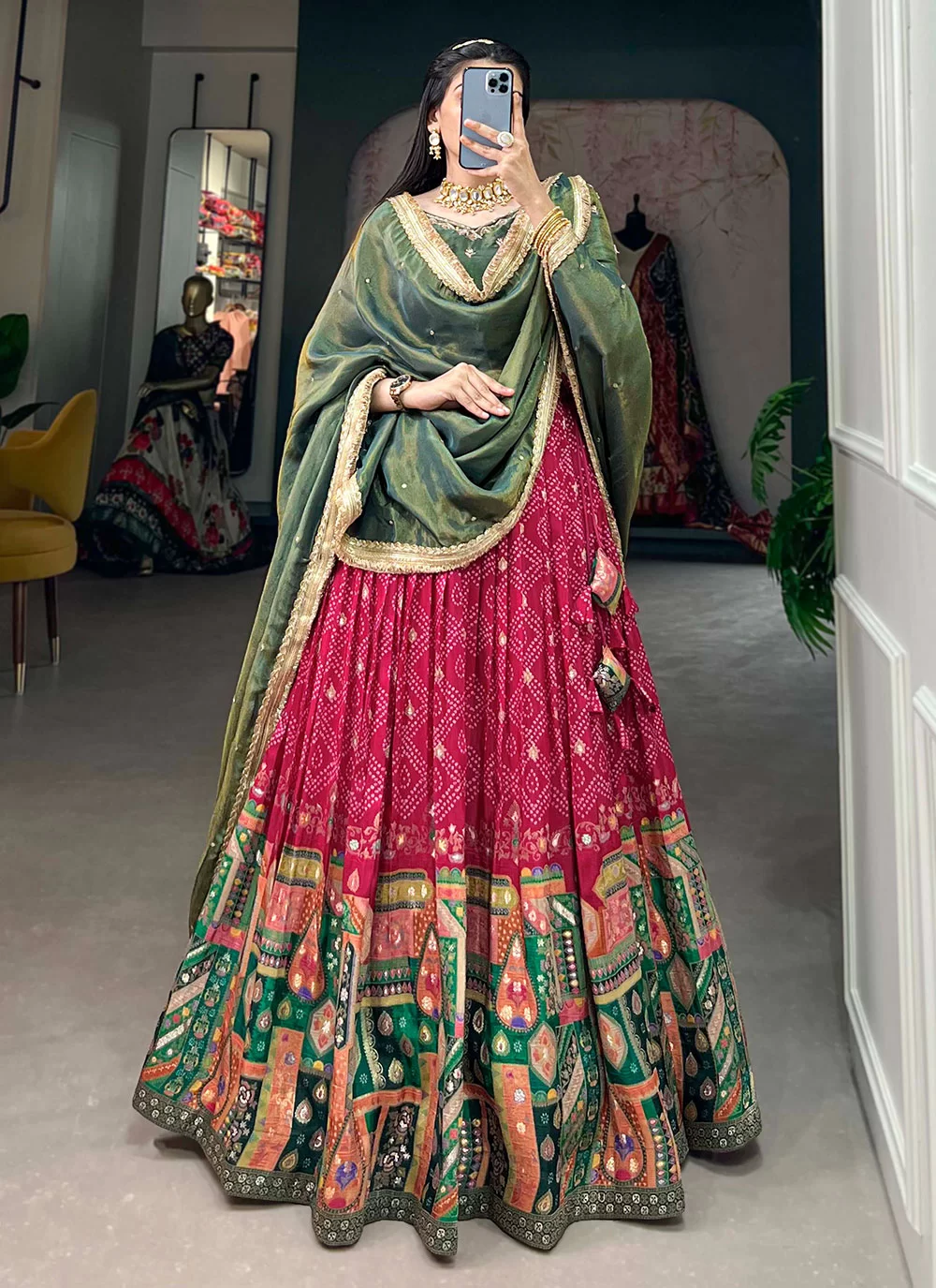 Classic Mustard lehenga choli for women ready to wear in USA ,Indian Designer partywear Lehenga Choli, Patola online Jacquard lehenga choli