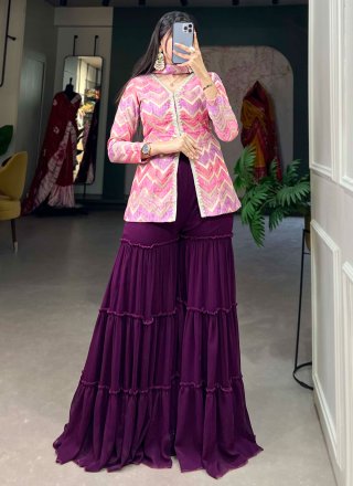 Jacquard Silk Trendy Suit In Purple