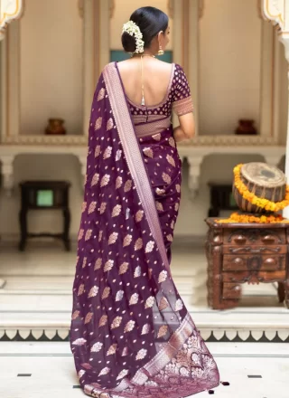 Jacquard Work Banarasi Silk Contemporary Saree In Purple for Ceremonial
