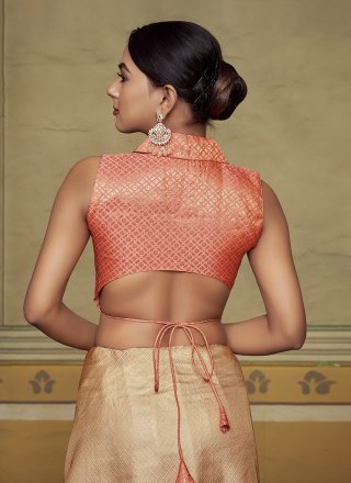 Jacquard Work Banarasi Silk Designer Blouse In Peach