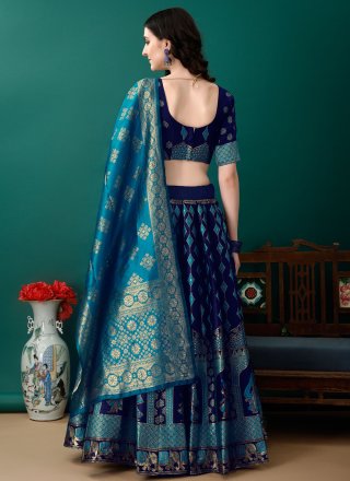 Jacquard Work Jacquard Silk Lehenga Choli In Blue for Festival