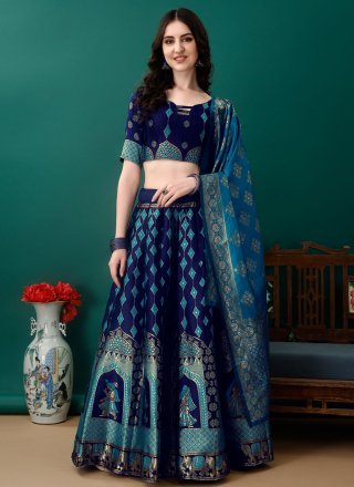 Jacquard Work Jacquard Silk Lehenga Choli In Blue for Festival