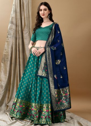 Jacquard Work Jacquard Silk Lehenga Choli In Rama