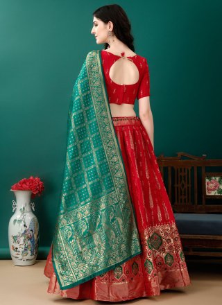 Jacquard Work Jacquard Silk Lehenga Choli In Red