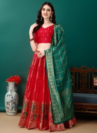 Jacquard Work Jacquard Silk Lehenga Choli In Red