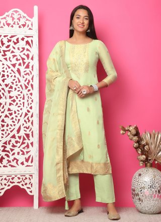 Jacquard Work Silk Pant Style Suit In Green