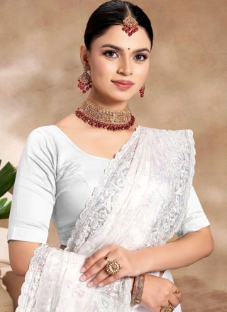 JIMMY CHU Contemporary Sari In White