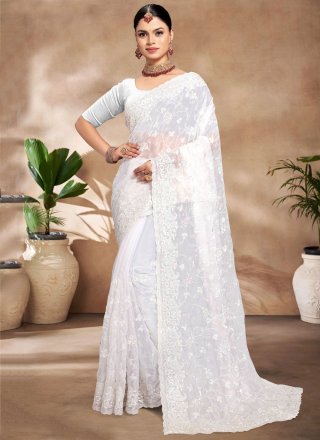 JIMMY CHU Contemporary Sari In White
