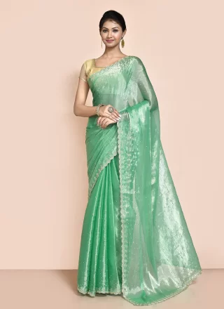 JIMMY CHU Designer Saree In Green