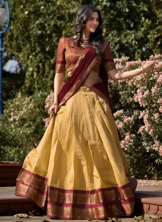 Kanchipuram Silk Lehenga Choli with Weaving and Zari Work