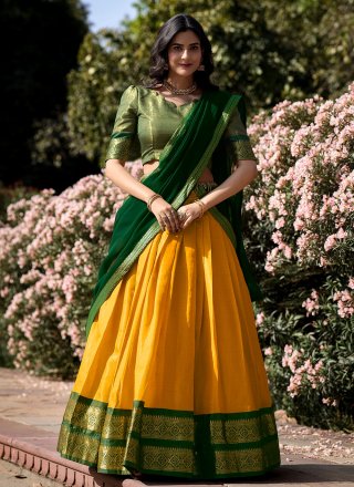 Latest Yellow authentic Chanderi Cotton Lehenga Work : Printed With Foil Bollywood designer Lehenga Chaniya Choli