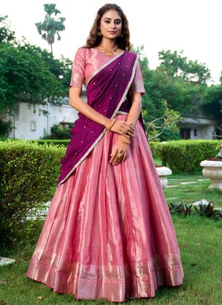 Kanchipuram Silk Lehenga Choli with Weaving and Zari Work